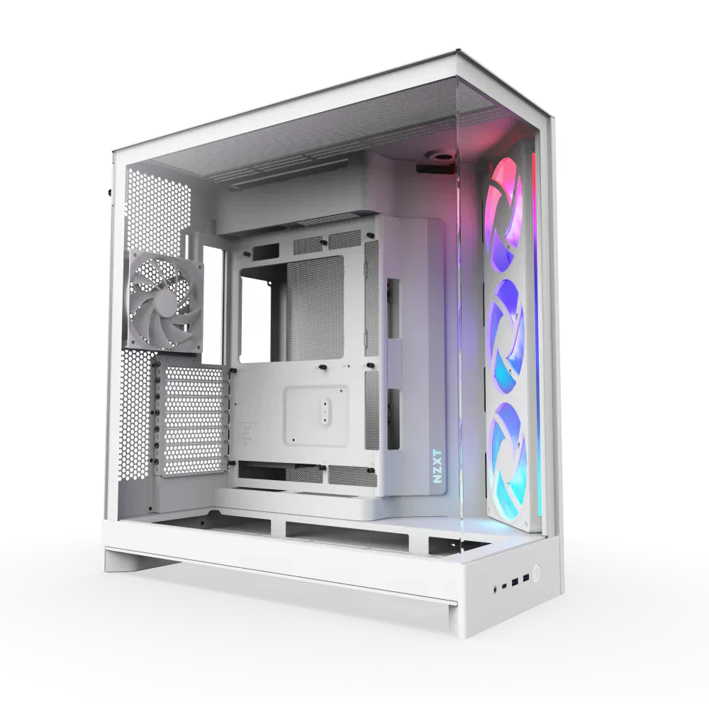 Nzxt H9 Flow Rgb (2025) Dual-Chamber Mid Tower Case With Rgb Fans All White