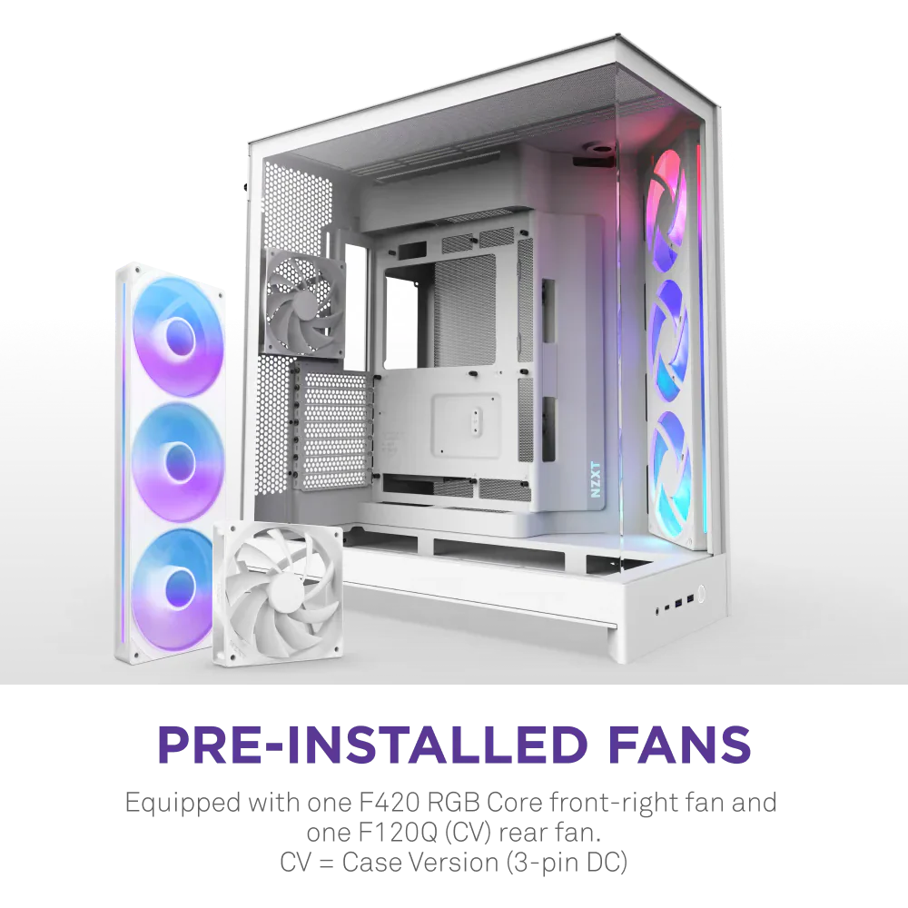 Nzxt H9 Flow Rgb (2025) Dual-Chamber Mid Tower Case With Rgb Fans All White