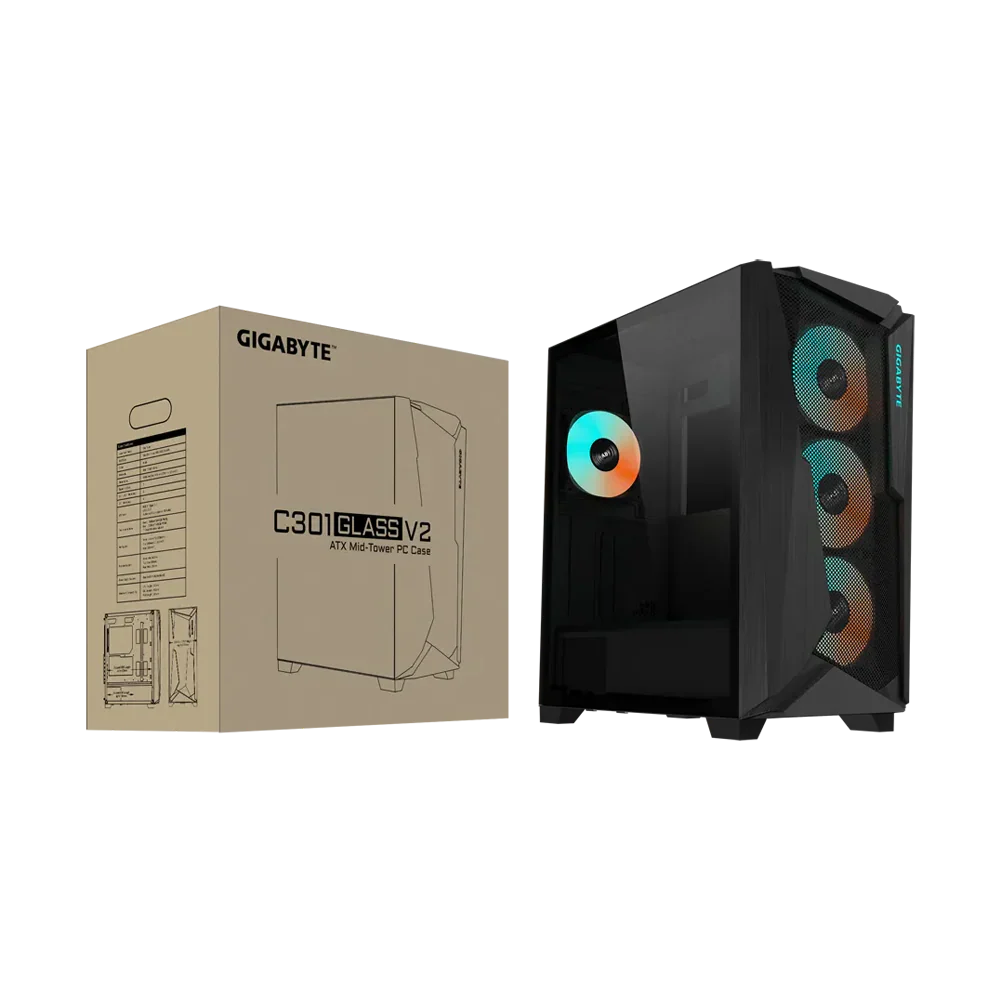 Gigabyte C301G V2 Rgb Tempered Glass E-Atx Mid Tower Case Black