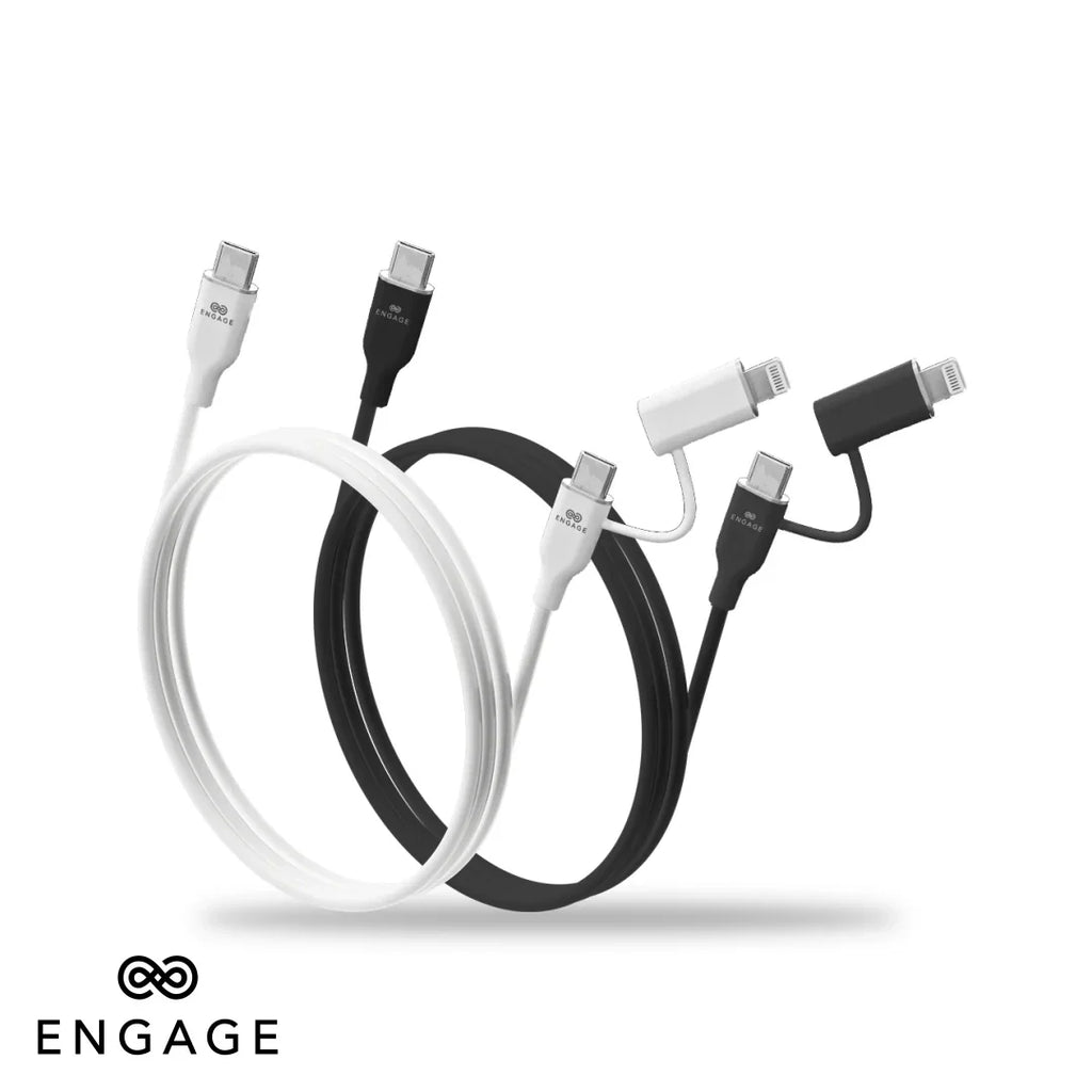 Engage Super Soft Silicone C To Usb-C Cable W/Lightning Adapter Bk