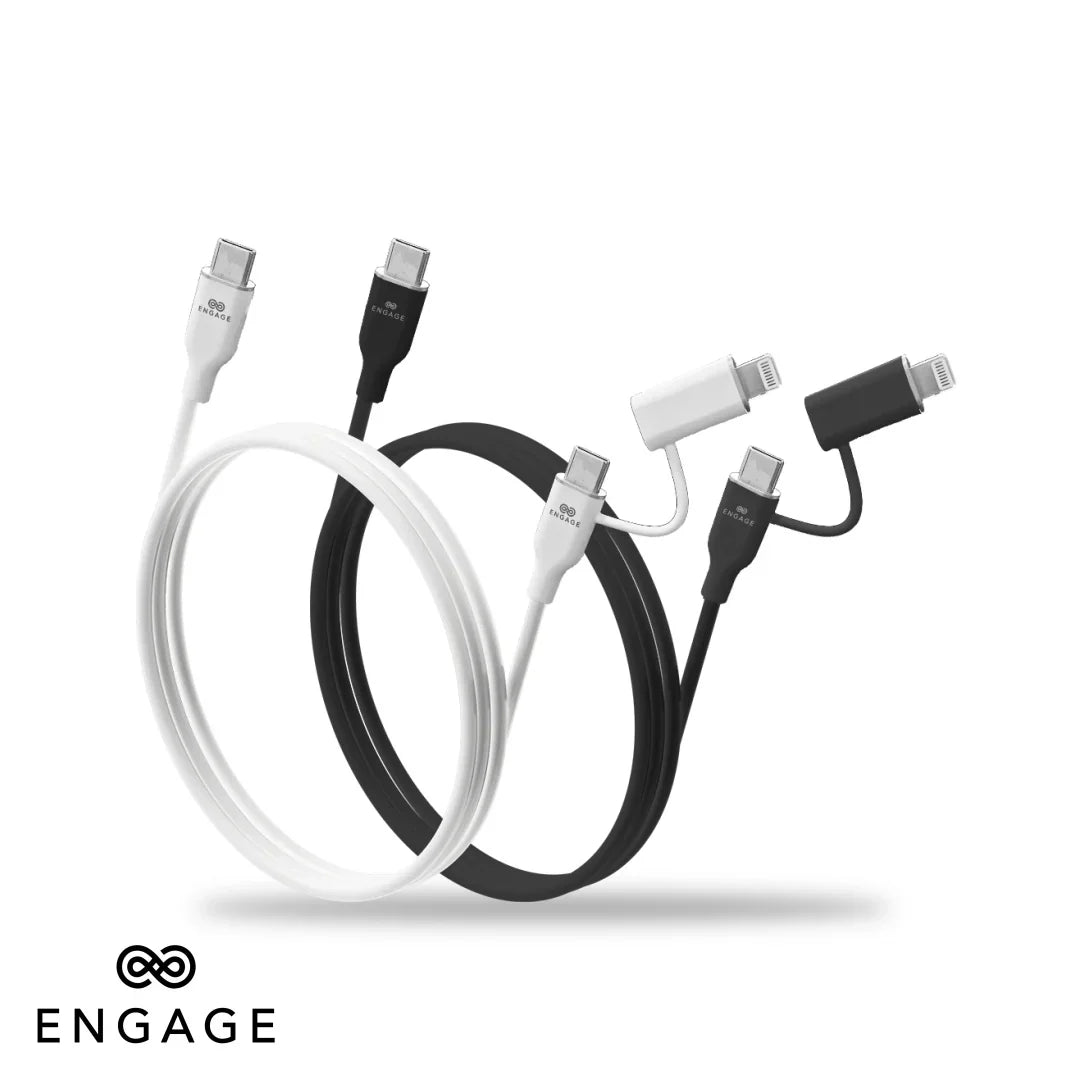 Engage Super Soft Silicone C To Usb-C Cable W/Lightning Adapter Bk