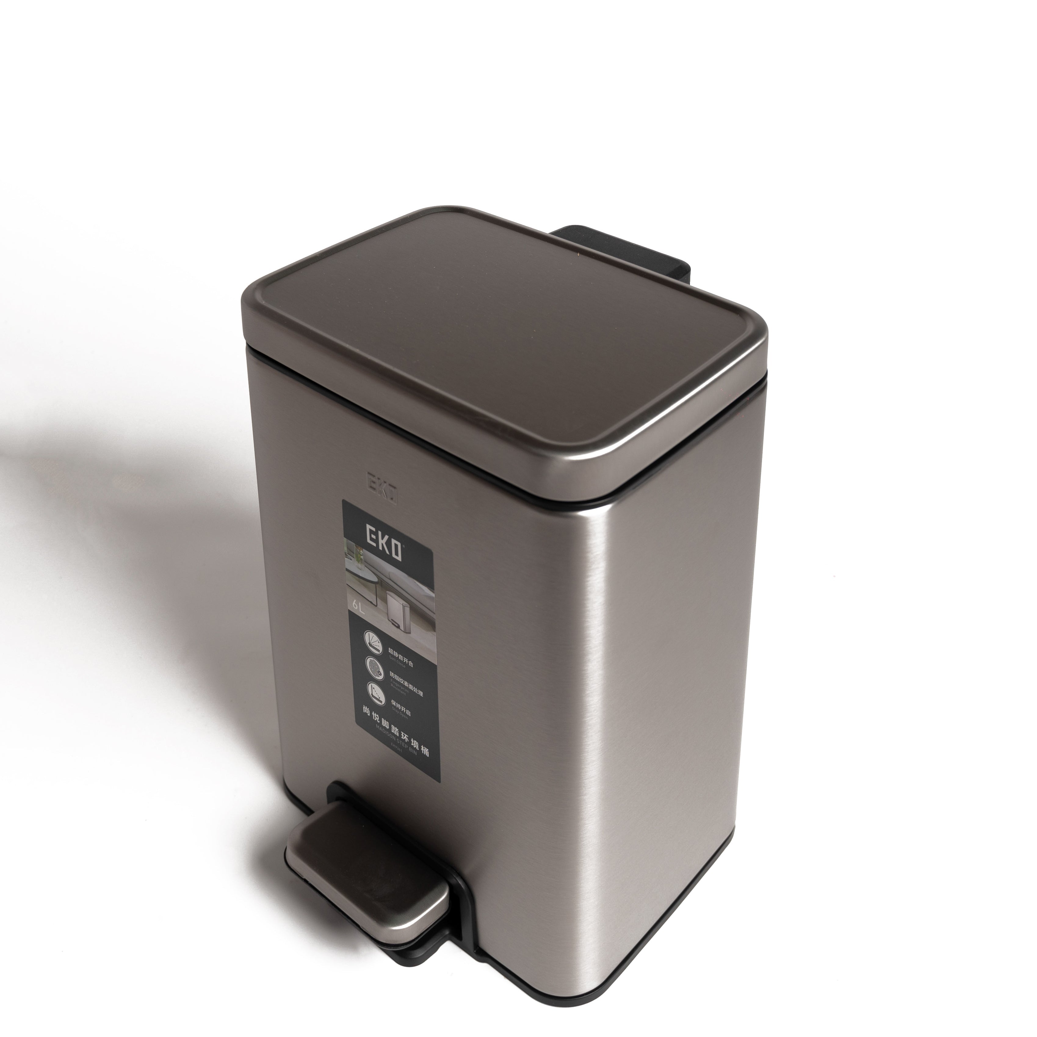 Eko 9361 Madison Stainless Steel Fingerprint Resistant Dustbin - 6 Liters