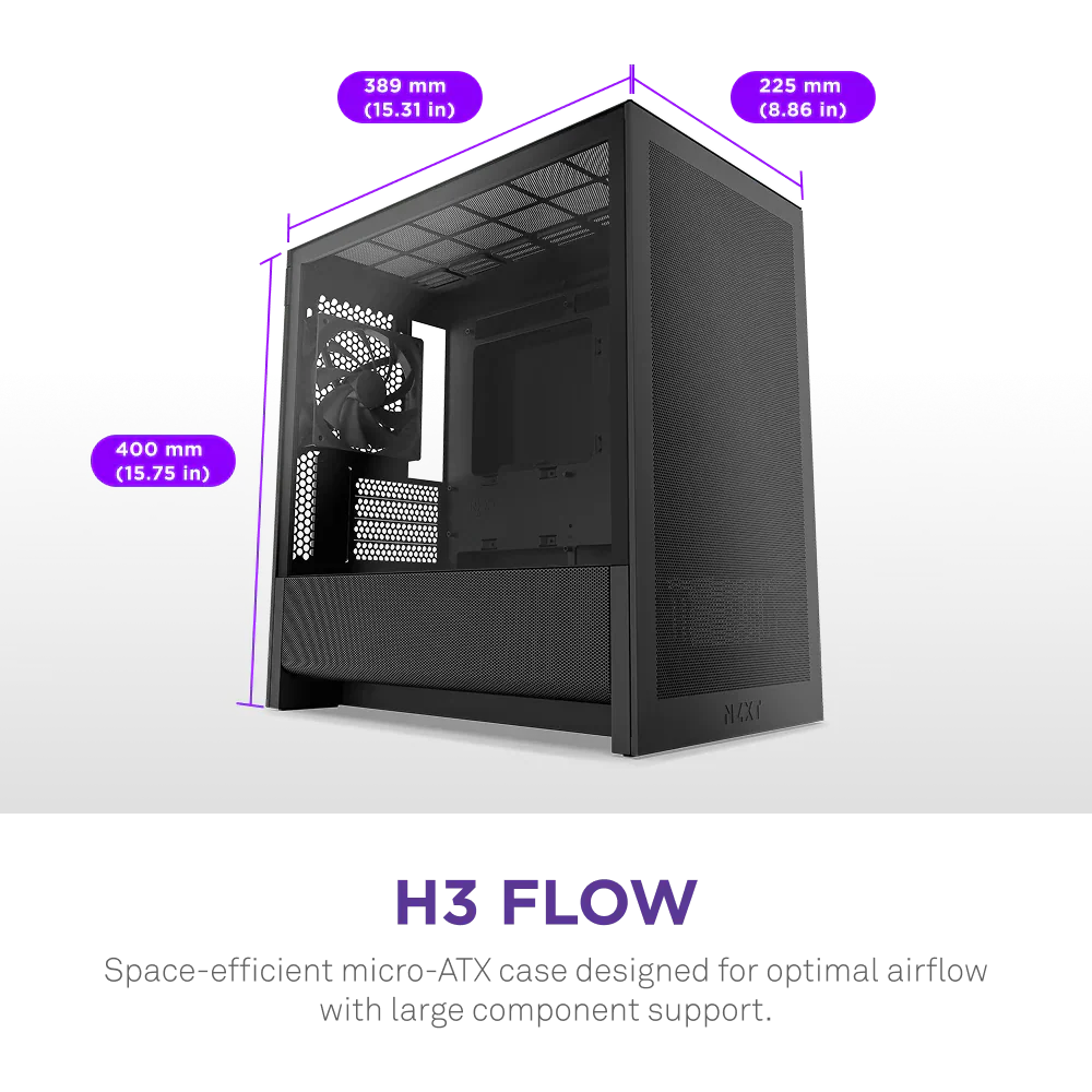 Nzxt H3 Flow (2025) Micro-Atx Mid Tower Case - All Black
