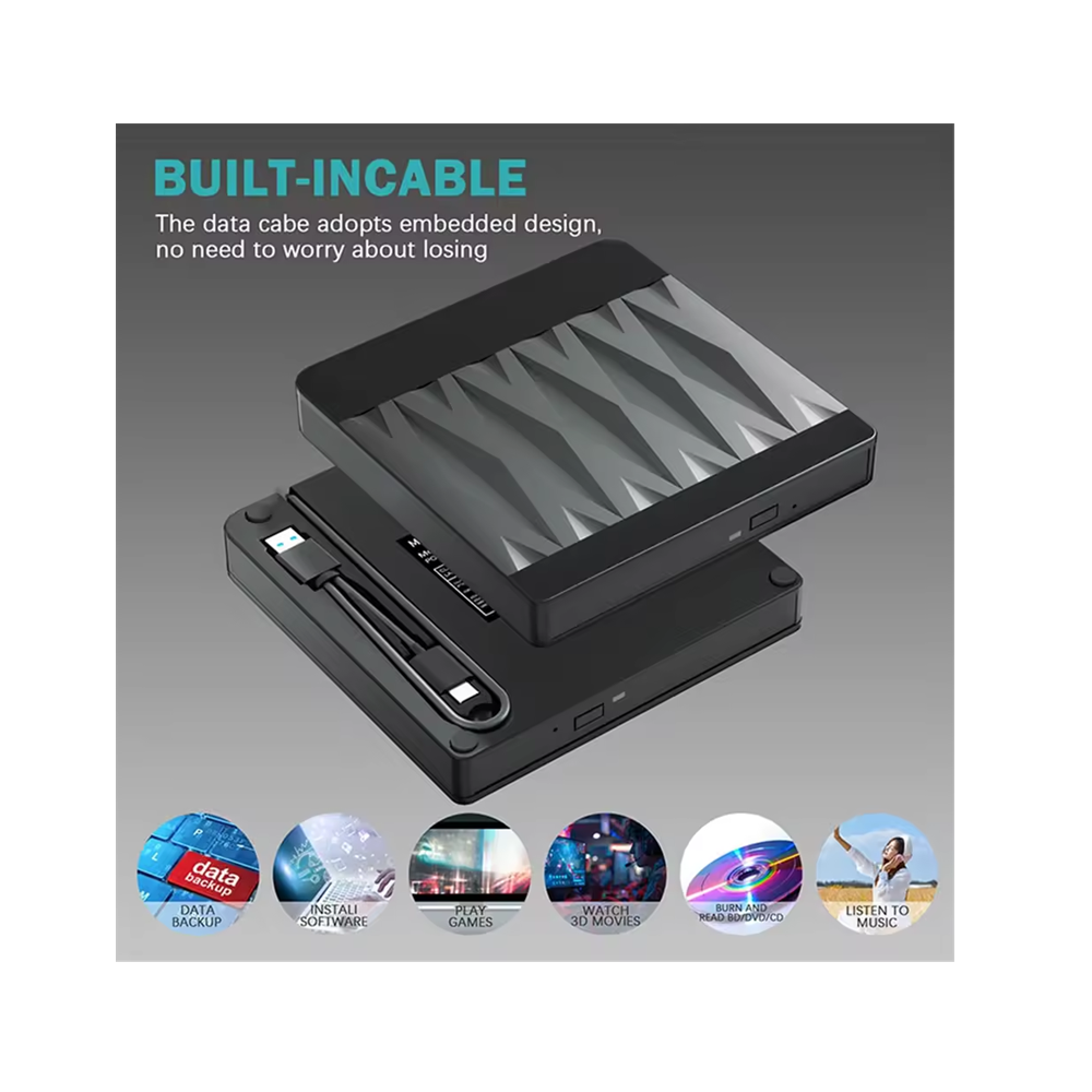 2in1 External Blu-ray Drive BD DVD CD -/+RW Reader Writer, Dual Port USB-A / USB-C