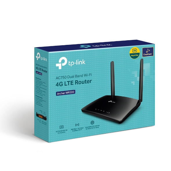 TP-Link AC750 Dual Band 4G LTE Router - 433Mbps / 1x SIM Card Slot / 1x WAN+LAN / 3x LAN