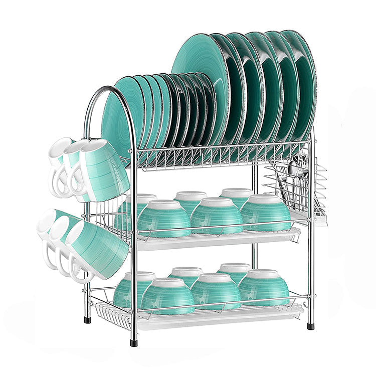 3 Tier Stainless Steel Dish Dring Rack With Mug Holder & Cutlery Drainer