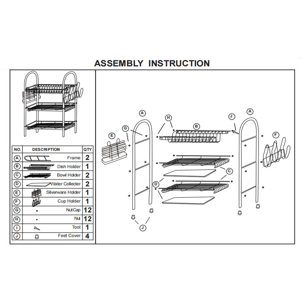 3 Tier Stainless Steel Dish Dring Rack With Mug Holder & Cutlery Drainer