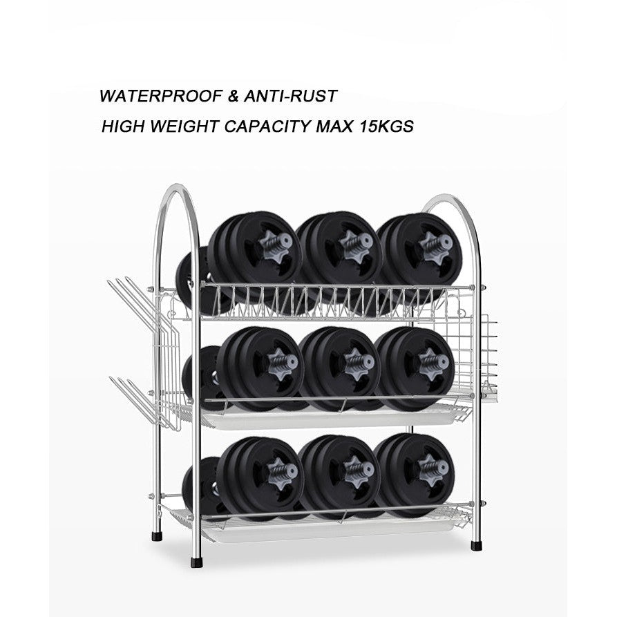 3 Tier Stainless Steel Dish Dring Rack With Mug Holder & Cutlery Drainer