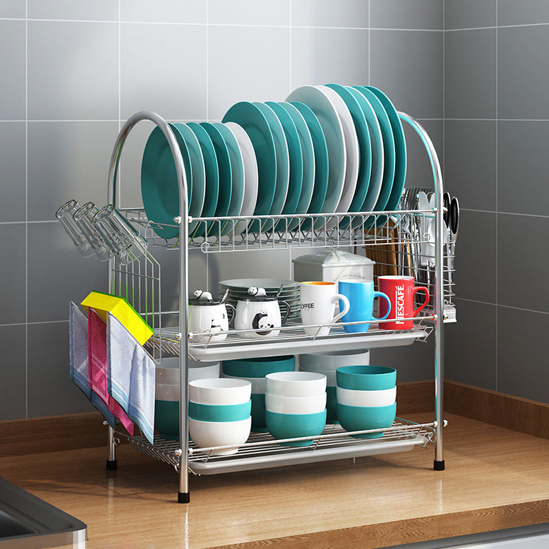 3 Tier Stainless Steel Dish Dring Rack With Mug Holder & Cutlery Drainer