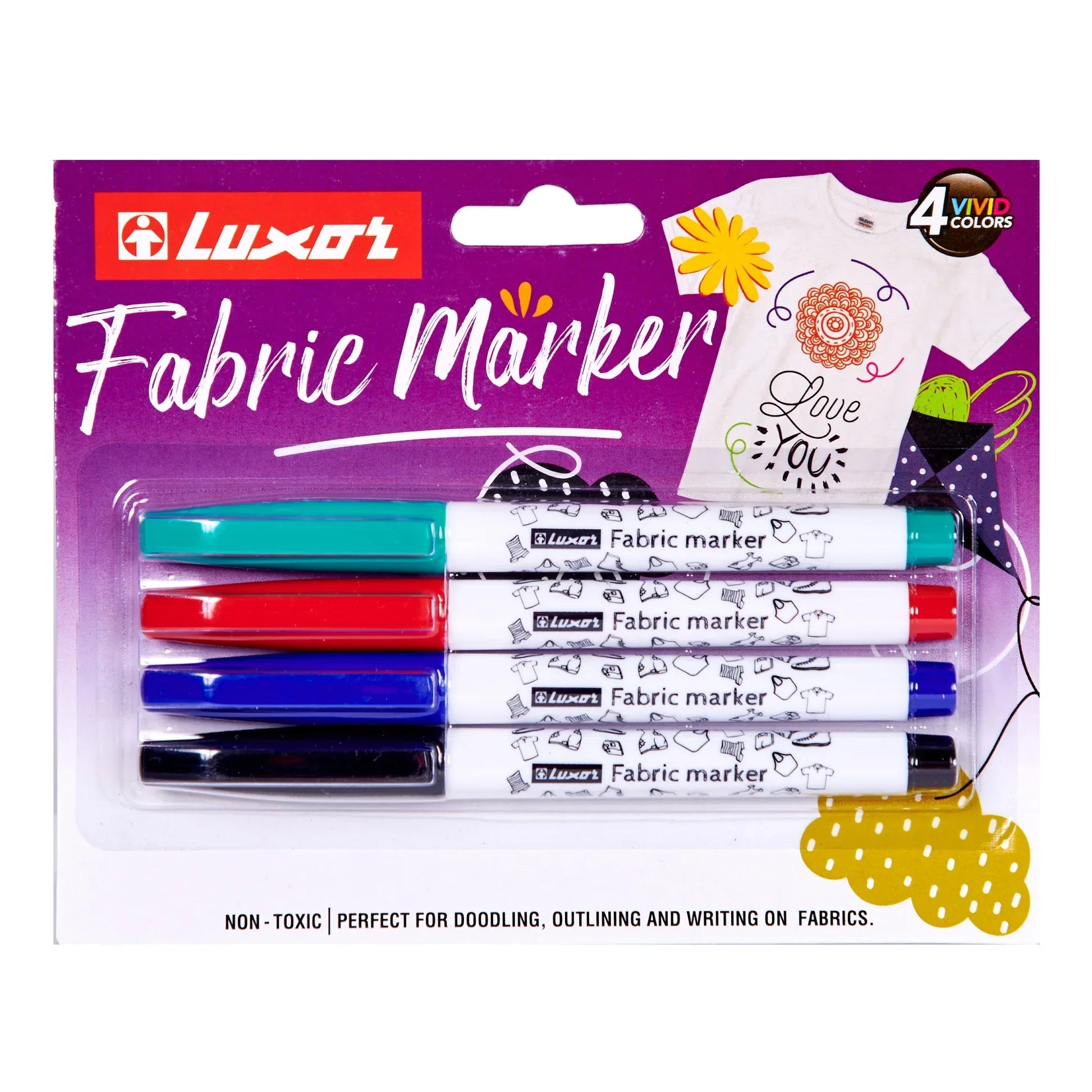 Luxor - Fabric Marker - 4 Assorted Colors - Set Of 3 Packets