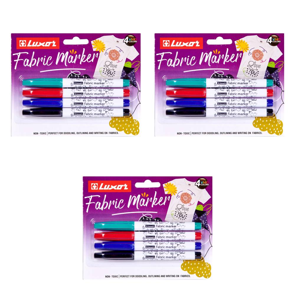 Luxor - Fabric Marker - 4 Assorted Colors - Set Of 3 Packets