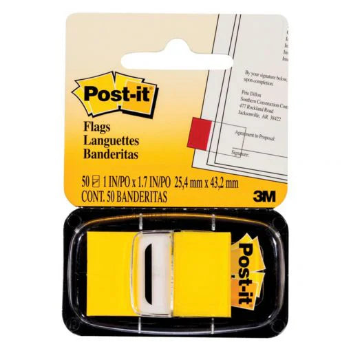 3M Post-it Flags Value Pack, Yellow, 1 in Wide, 50/Dispenser