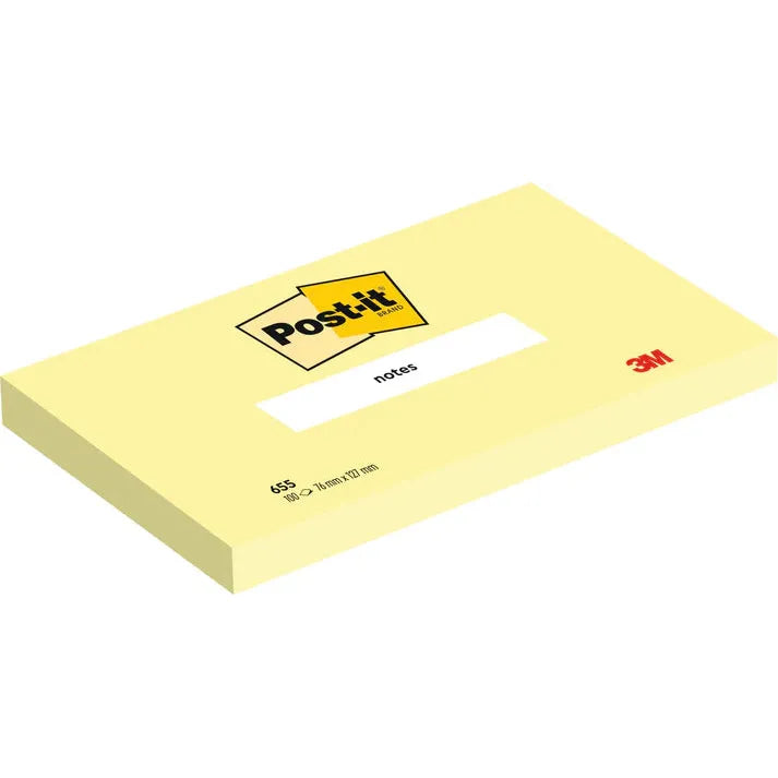 3M Post-it Notes 655, 3 in x 5 in, (76 mm x 127 mm) Canary Yellow Dozen