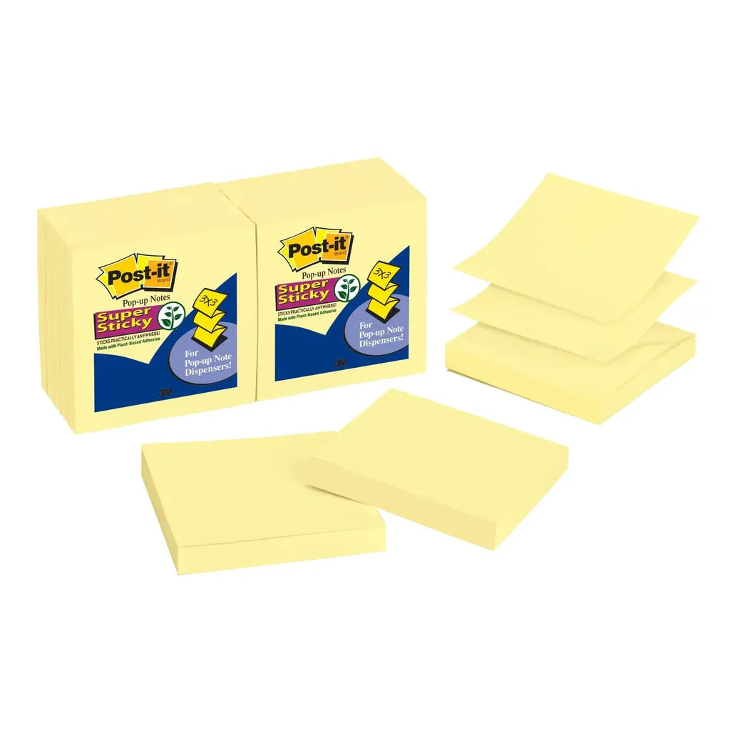 3M Post-it Pop-up Notes Canary Yellow R330. 3 x 3 in (76 mm x 76 mm), 90 sheets/pad, 12 pads/Pack