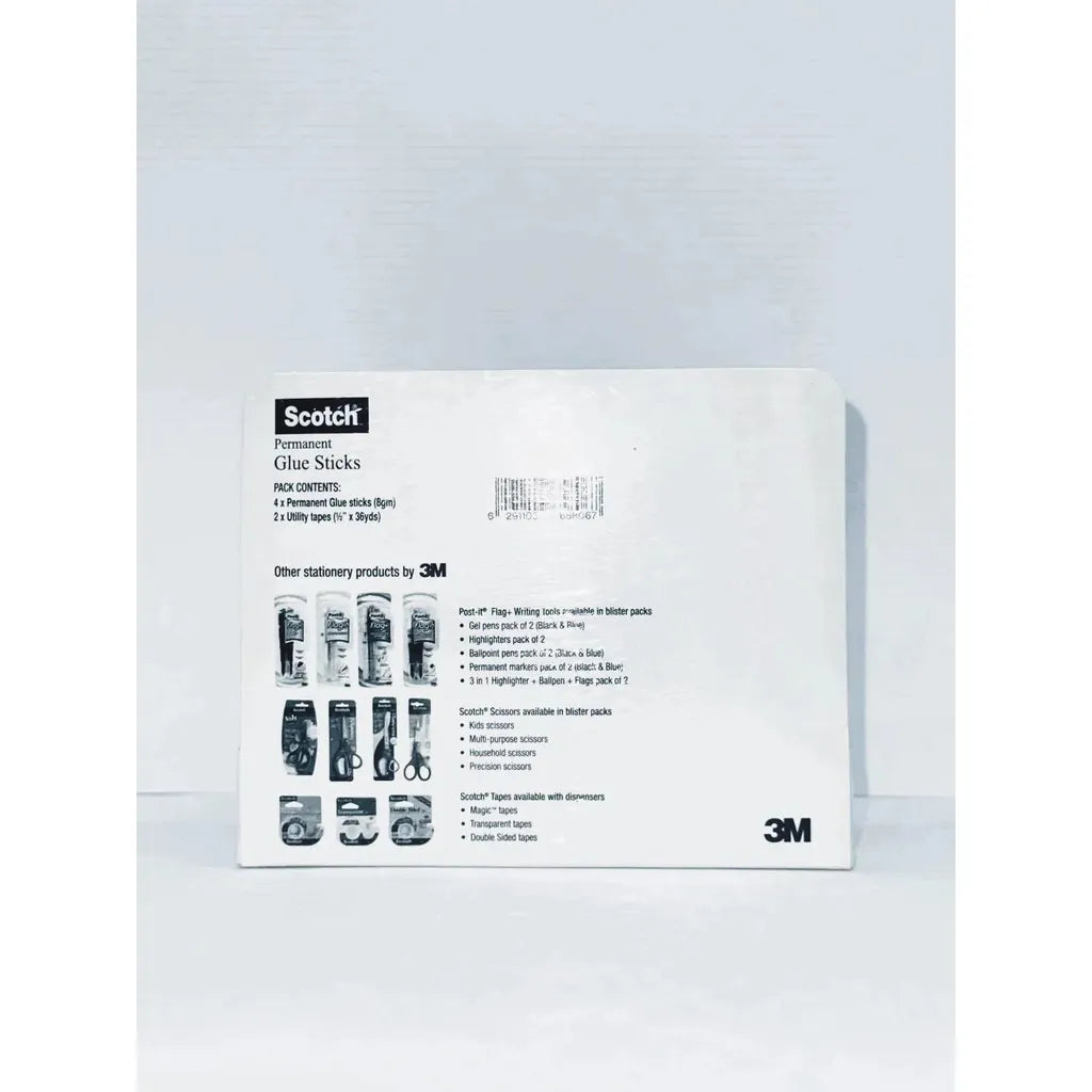 3M Scotch Permanent Glue Stick White 8g 4 PCS with Utility Tape Clear 2 PCS