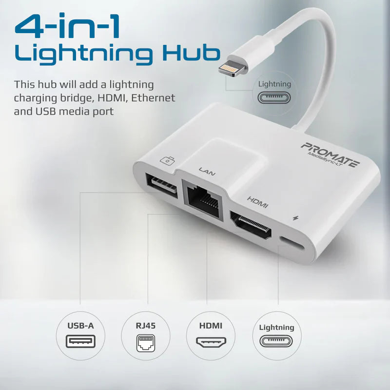 Promate 4-in-1 Multimedia Hub with Lightning Connector