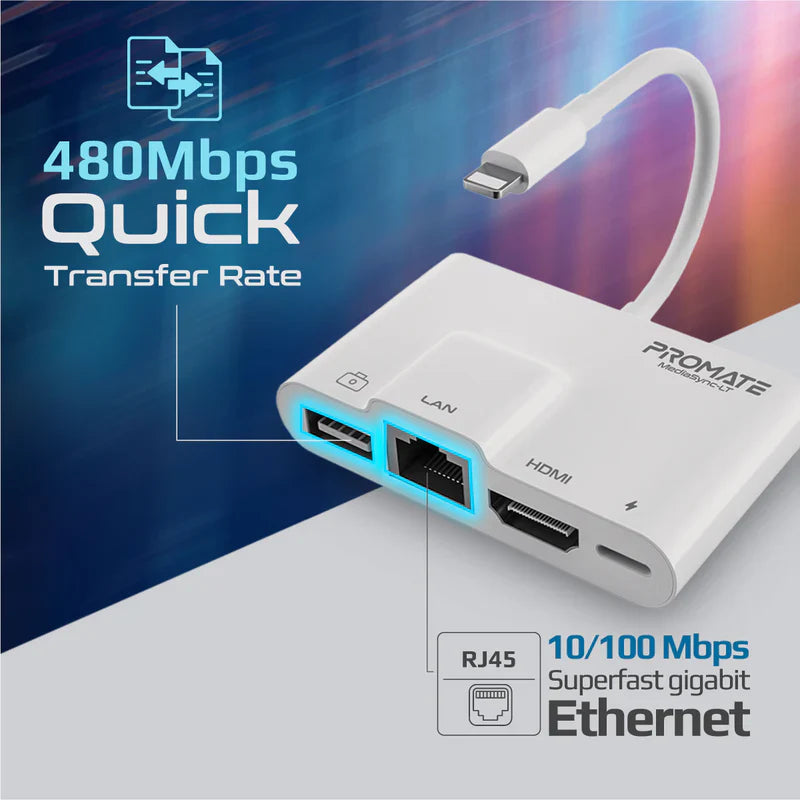 Promate 4-in-1 Multimedia Hub with Lightning Connector