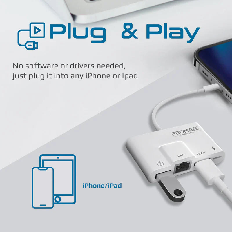 Promate 4-in-1 Multimedia Hub with Lightning Connector