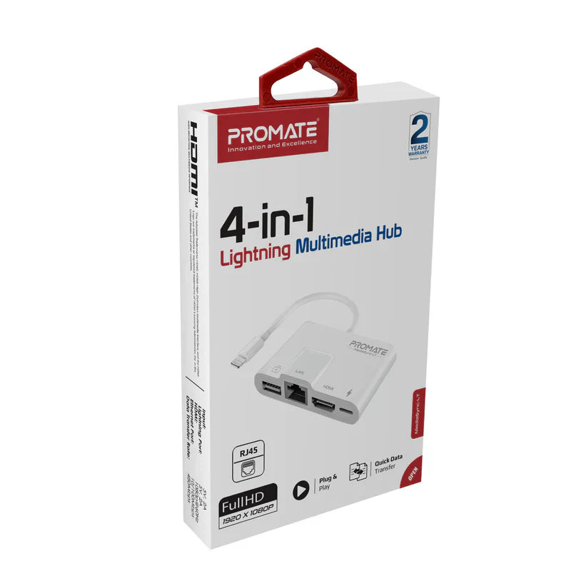 Promate 4-in-1 Multimedia Hub with Lightning Connector