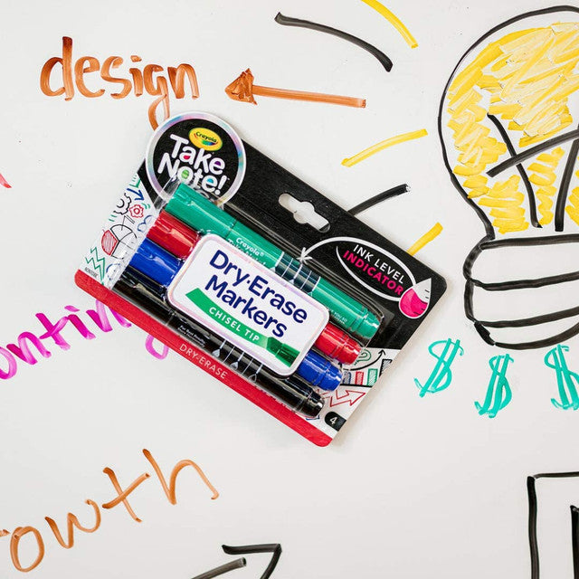 Crayola 4CT.TAKE NOTE BROAD LINE DRY-ERASE.COLORED