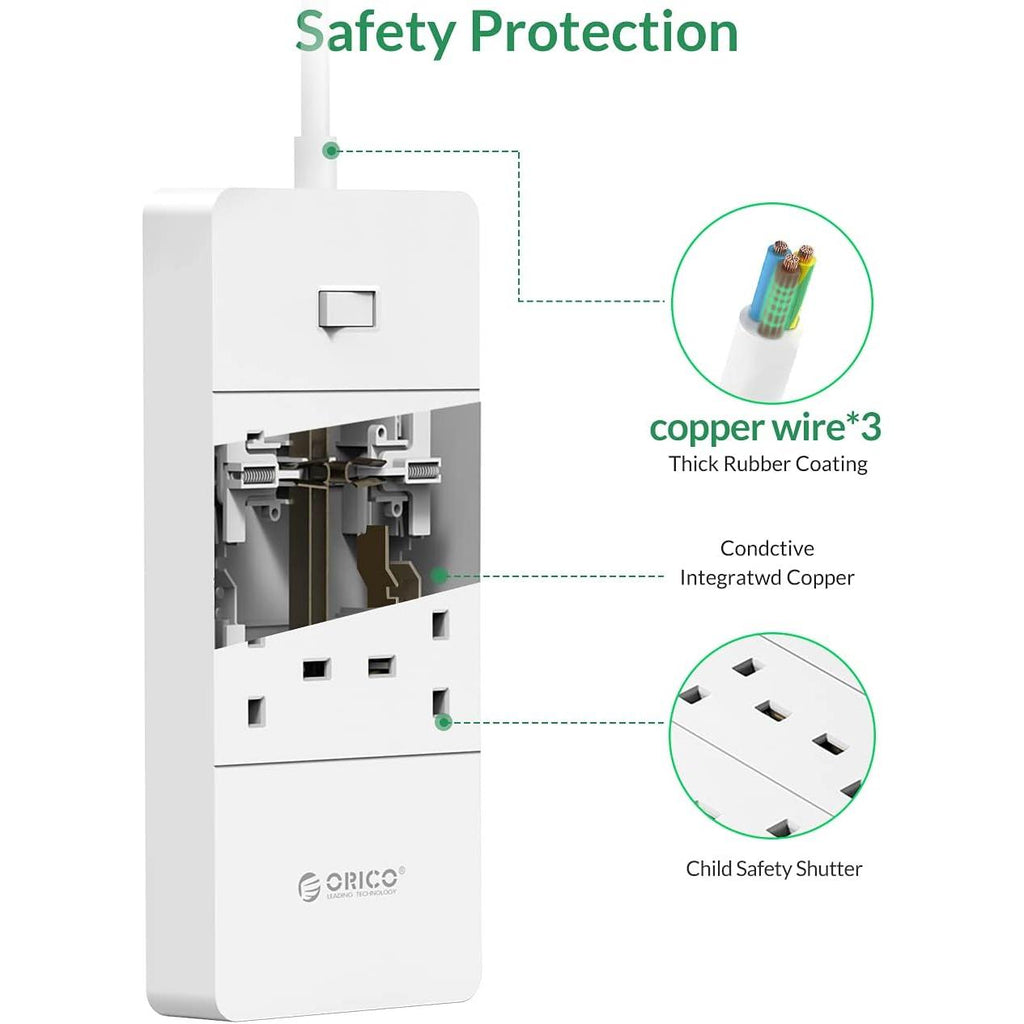 ORICO 4 AC Outlets and 5 USB Charger Surge Protector - White