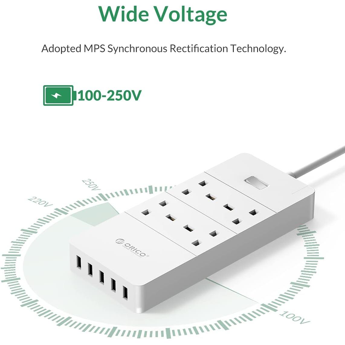 ORICO 4 AC Outlets and 5 USB Charger Surge Protector - White
