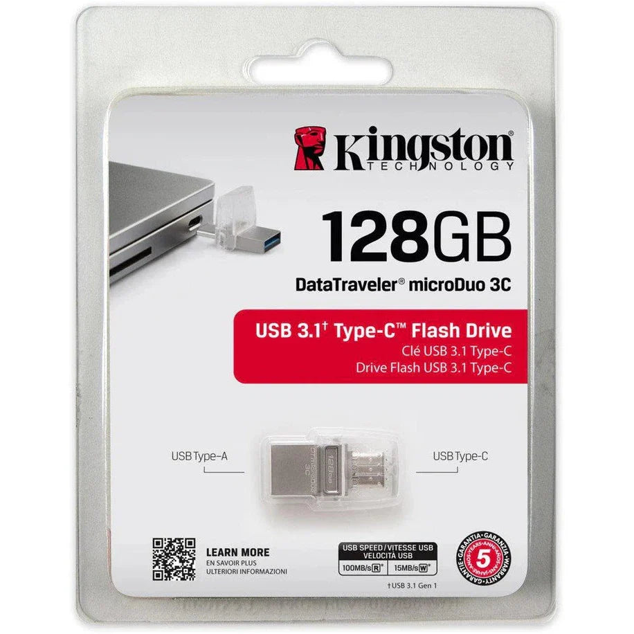 Kingston Data Traveler Duo3C Usb 3.0/3.1 + Type-C Flash Drive Dtduo3C/128Gb