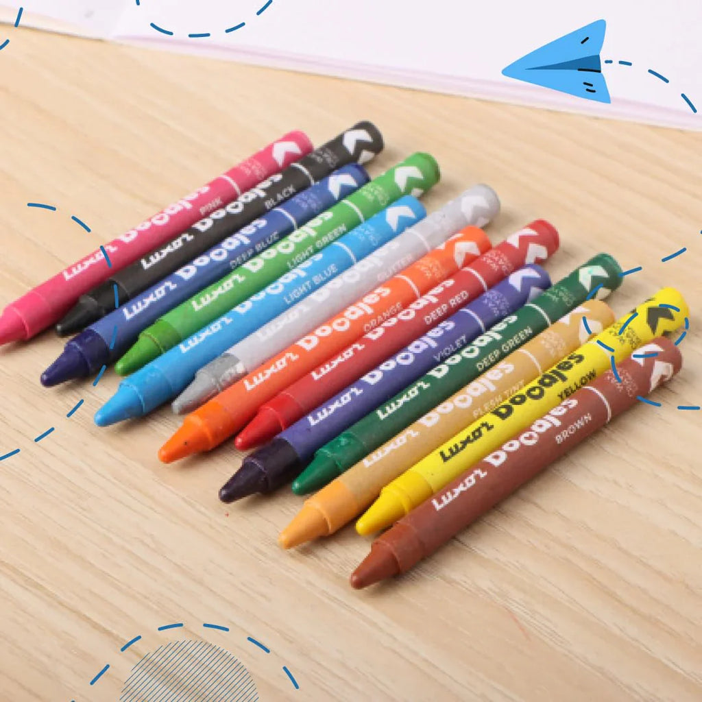 Luxor - Wax Crayons - Extra Long 12 Assorted Shades - Set Of 3 Packets