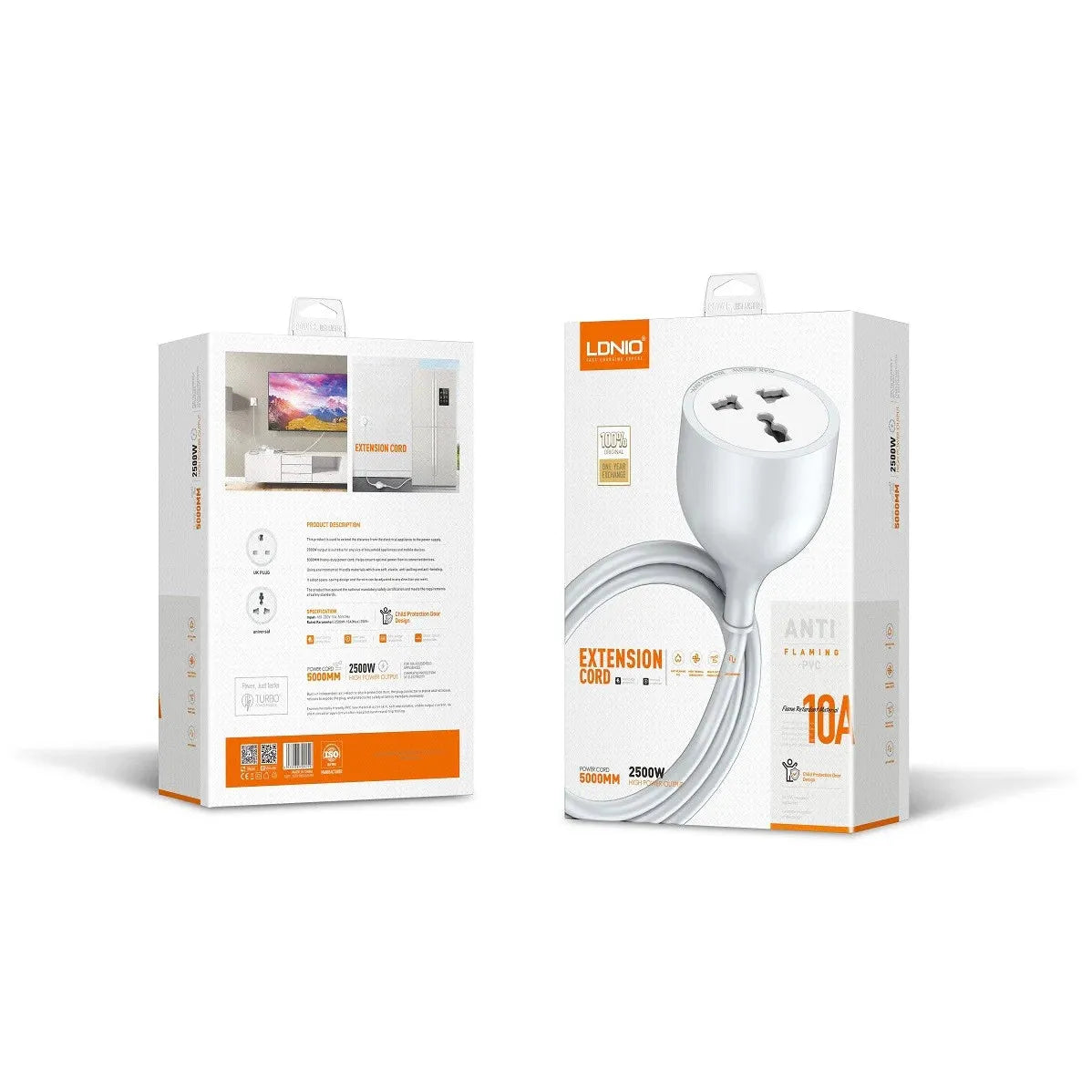 Ldnio 5M Extension Power Cord with Universal Socket 2500W – White