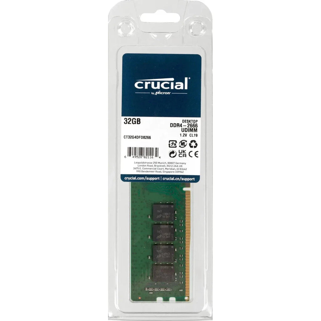 Crucial 32Gb Ddr4 2666 (Pc4-21300) Dimm Memory Desktop - Ct32G4Dfd8266