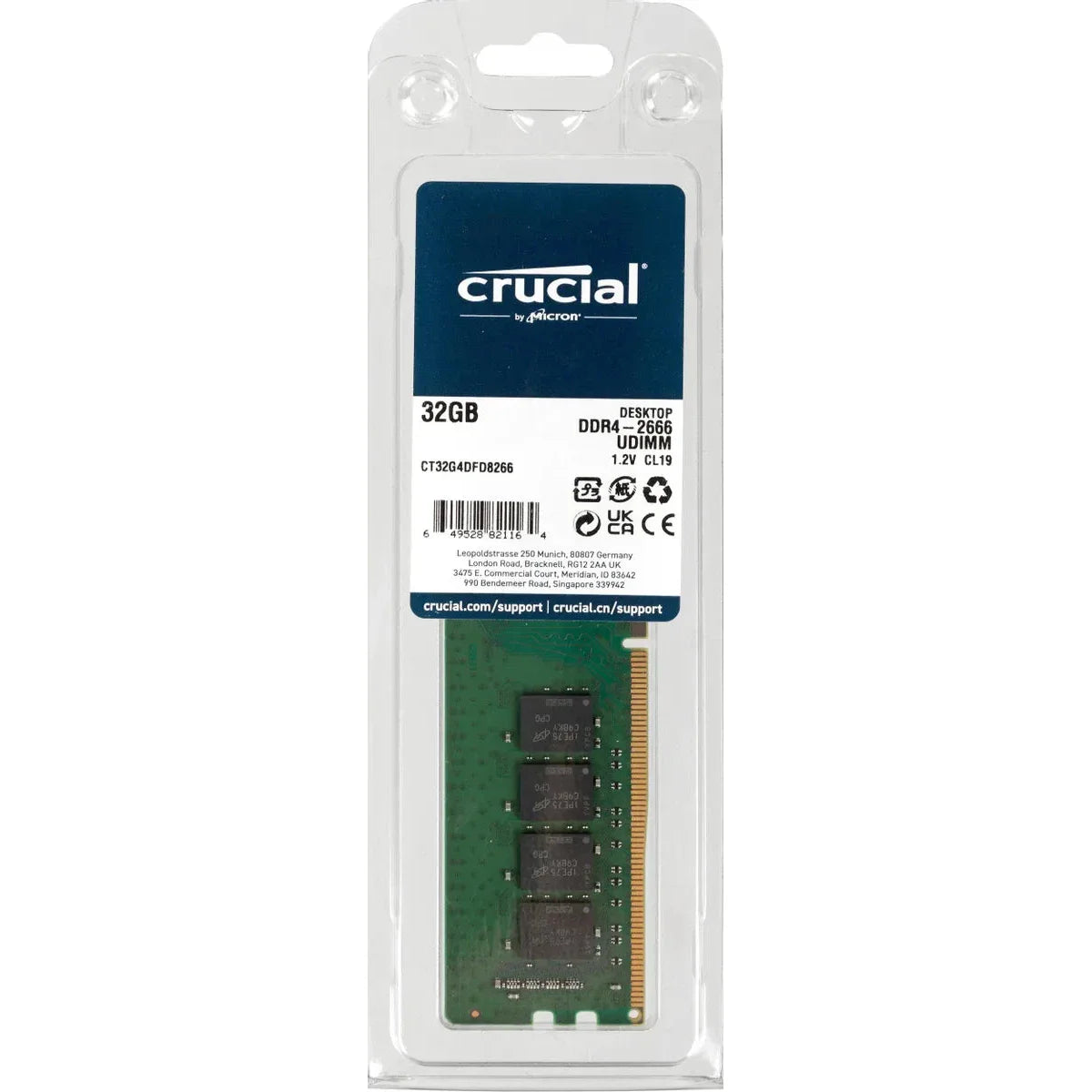 Crucial 32Gb Ddr4 2666 (Pc4-21300) Dimm Memory Desktop - Ct32G4Dfd8266