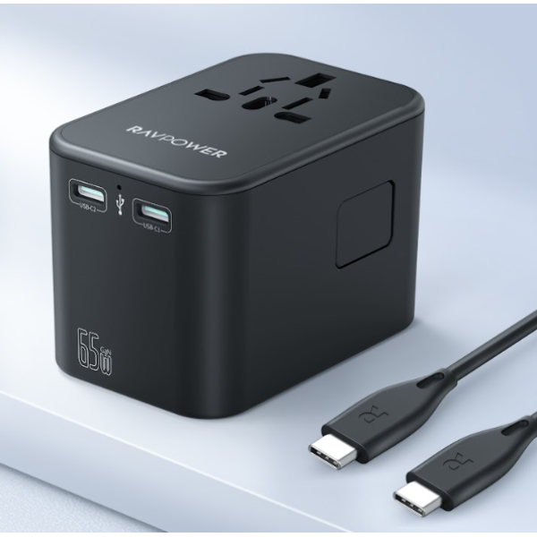 RAVPower RP-PC1035 PD PIONEER 65W 3-Port Travel Charger with 100W USB-C Cable