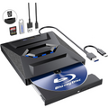 6in1 Portable Blu-ray Drive BD DVD CD -/+RW Reader Writer, External Blu Ray, Dual Port USB-A / USB-C