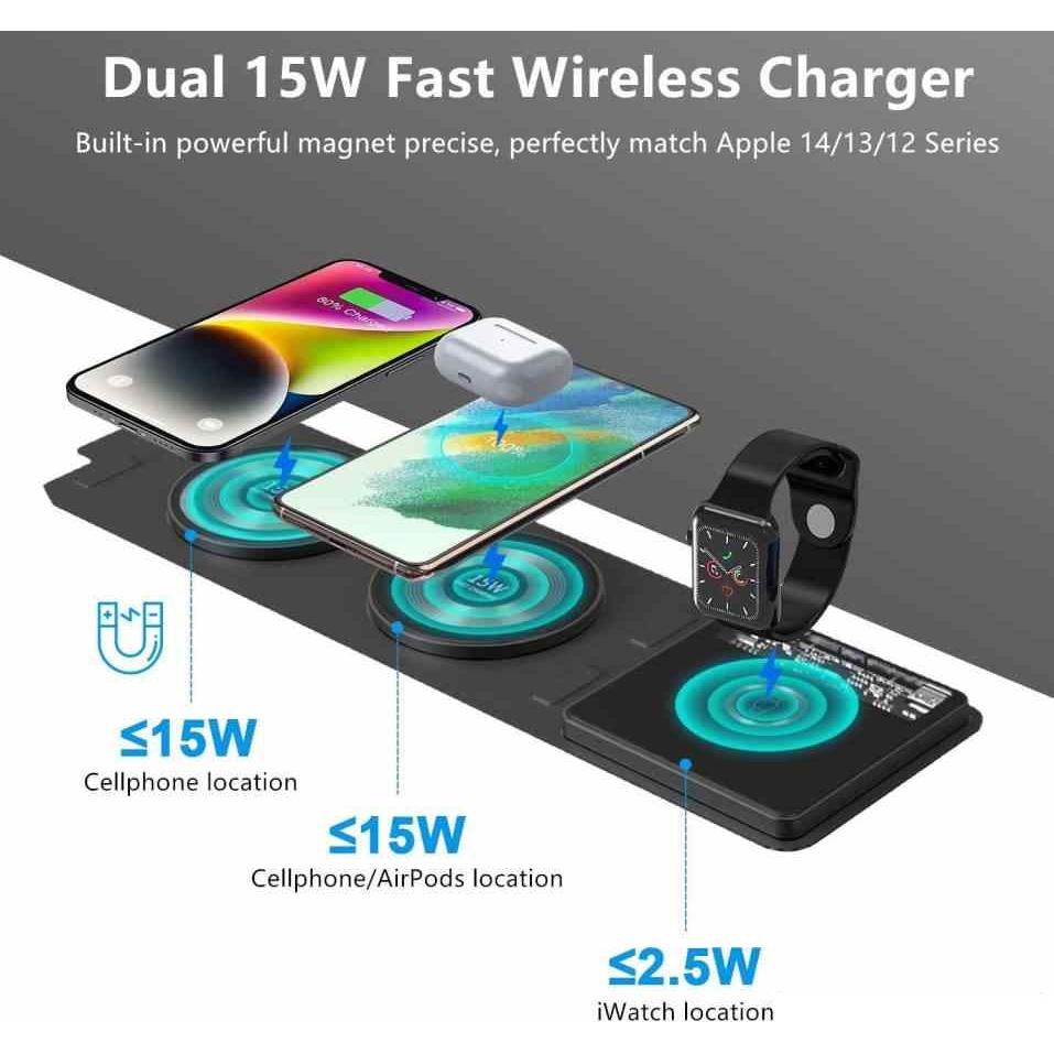 HOCO CQ4 Unique Folding 3 in 1 Magnetic Wireless Charger - Black