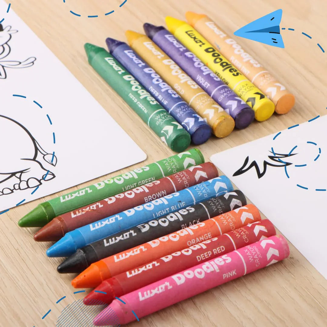 Luxor - Doodles Jumbo Wax Crayons 12 Assorted Shades Set Of 3