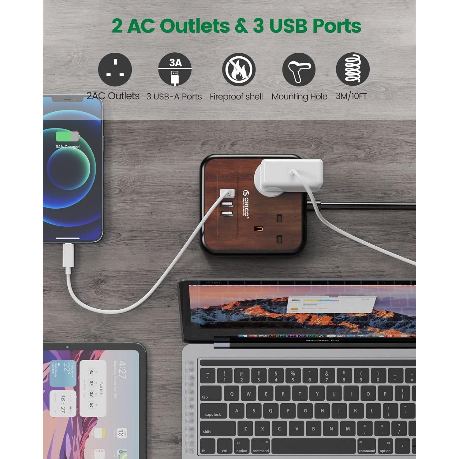 ORICO Power Strip With 3 Usb Port 3 Pin - 3 Meter