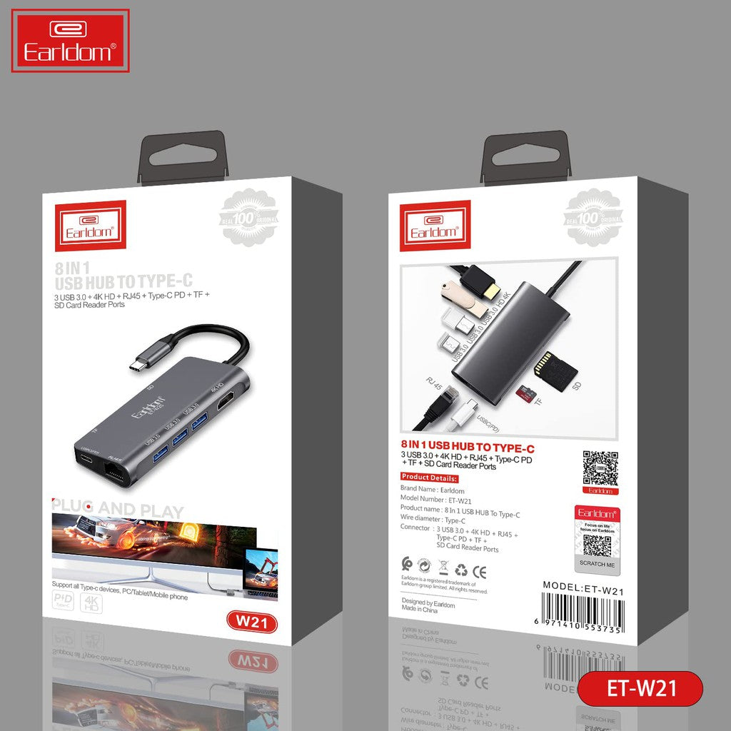 Earldom ET-W21 8 In 1 Type-C Multifunctional HUB