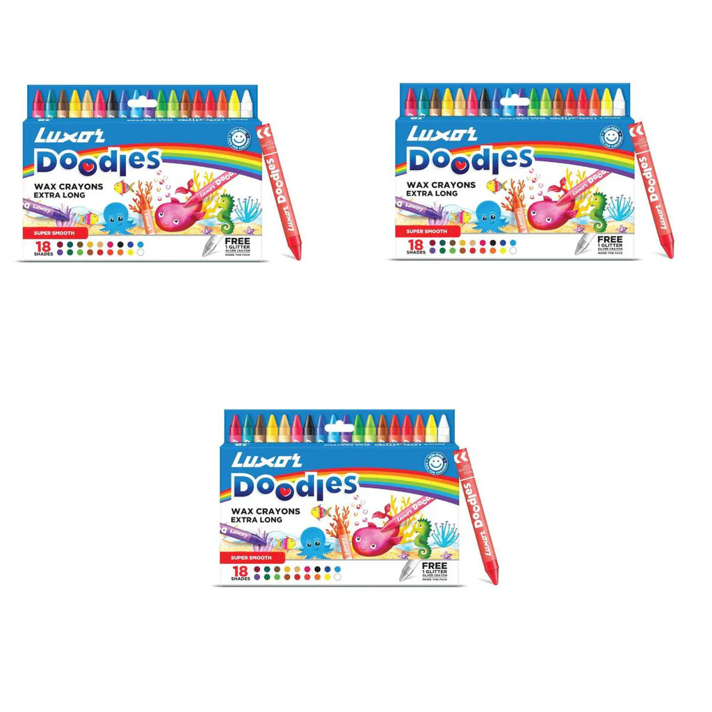 Luxor - Wax Crayons Extra Long 18 Assorted Shades Set Of 3