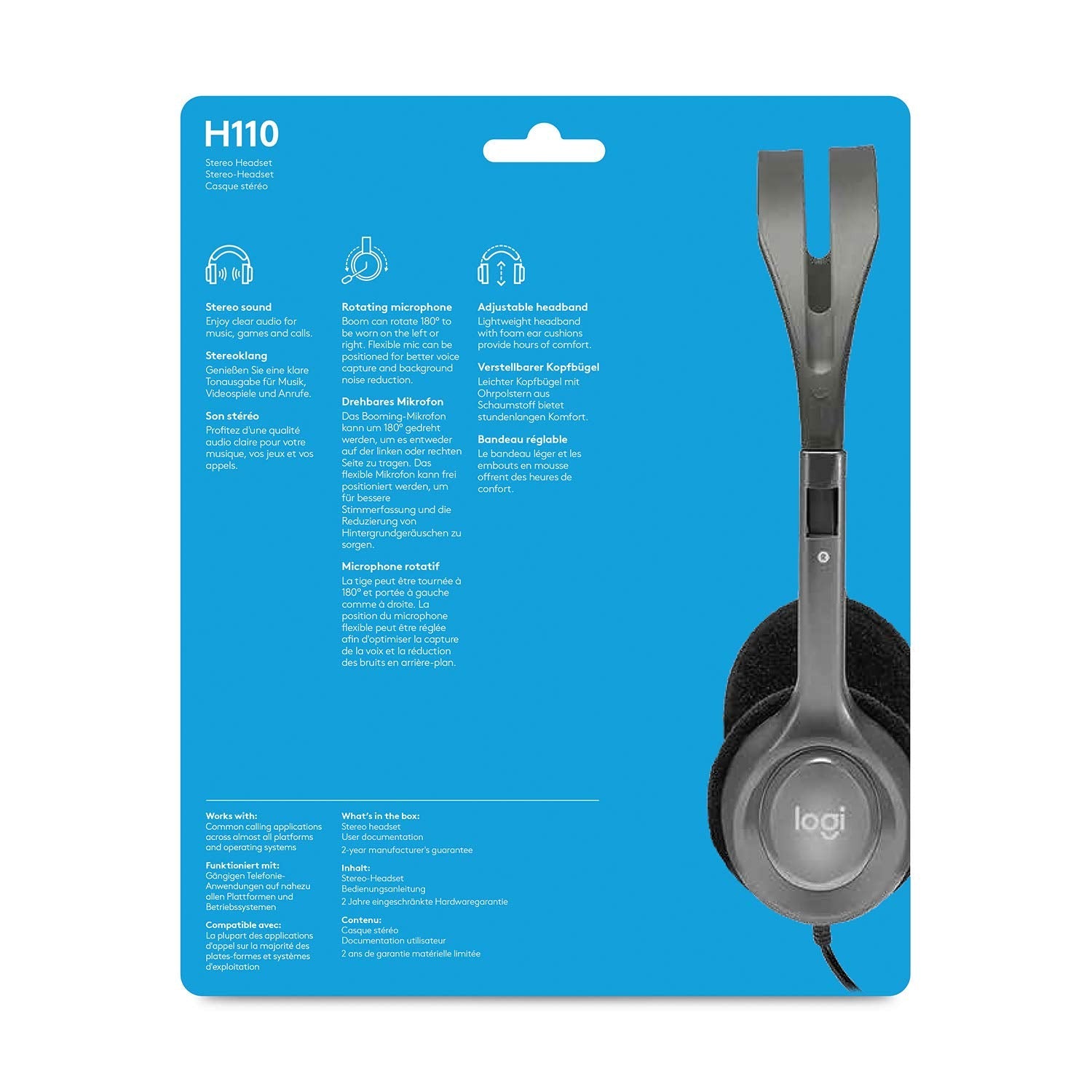 Logitech H110 Wired On Ear Headphones With Mic, Stereo With Noise-Cancelling,3.5-Mm Dual Audio Jack
