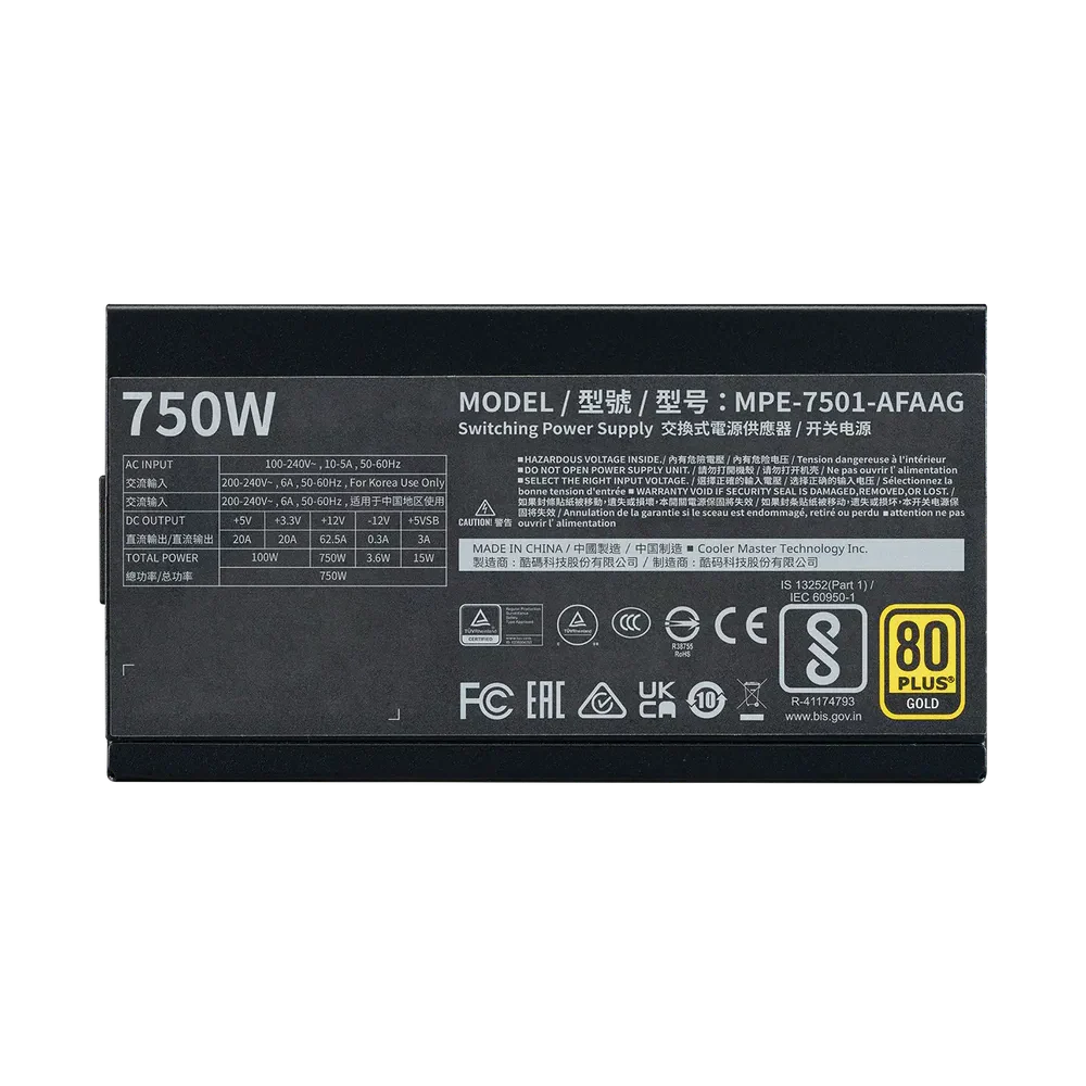 Cooler Master Mwe 750W Gold V2 12Vhpwr A/Uk Power Supply - Black