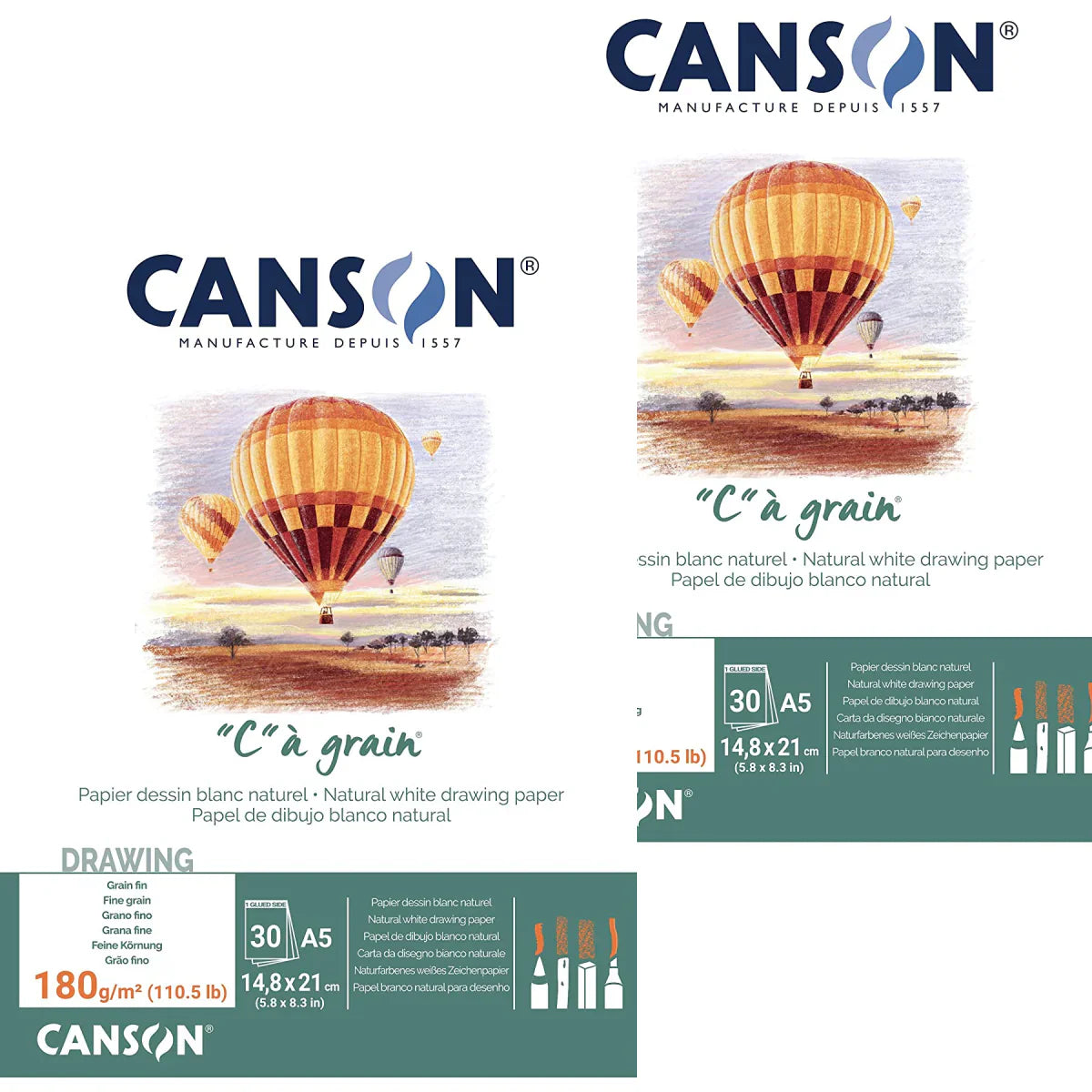 Canson - C À Grain Drawing, Natural White, 30 Sheets, Set Of 2Pc