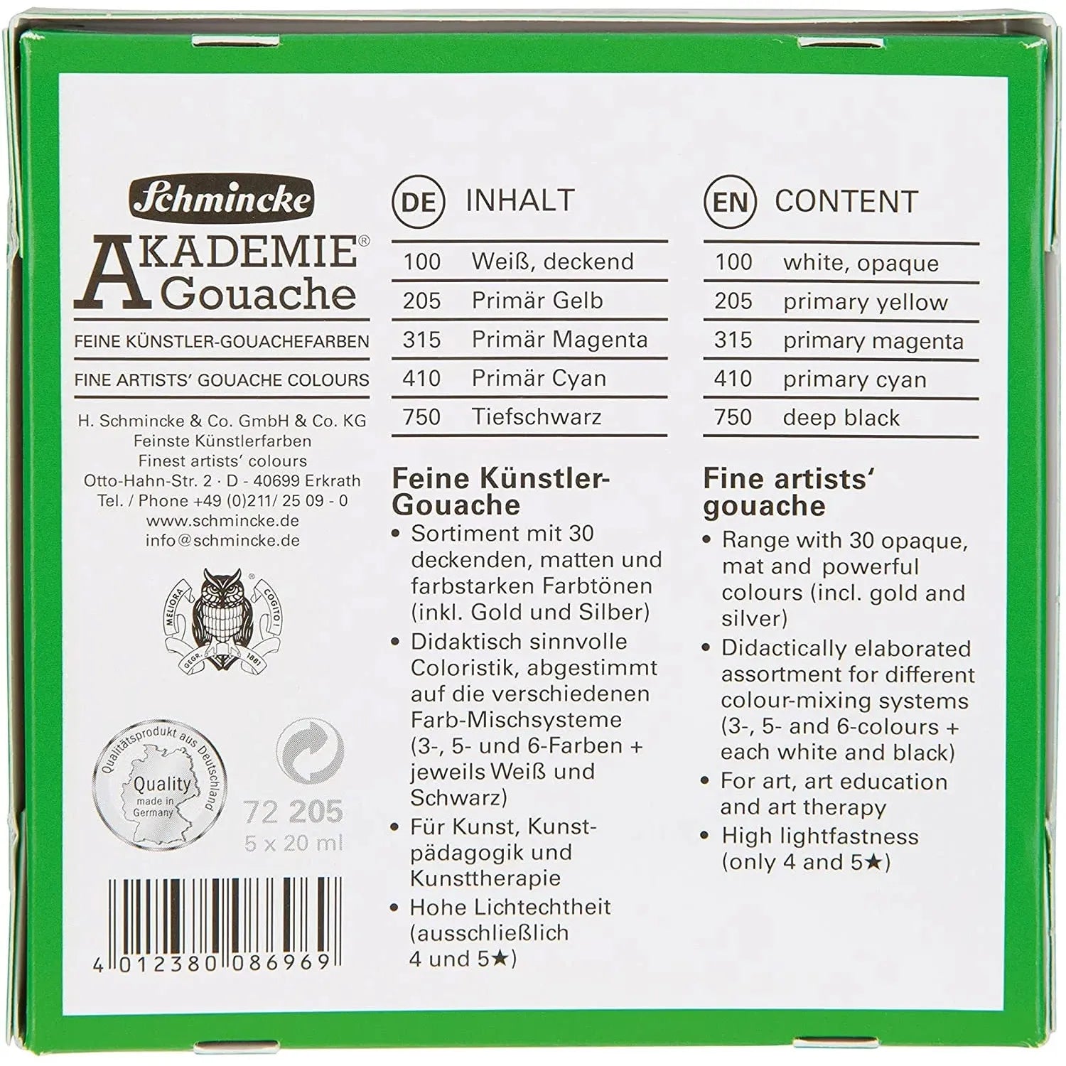 Schmincke Akademie Gouache (72205), 5 × 20ml