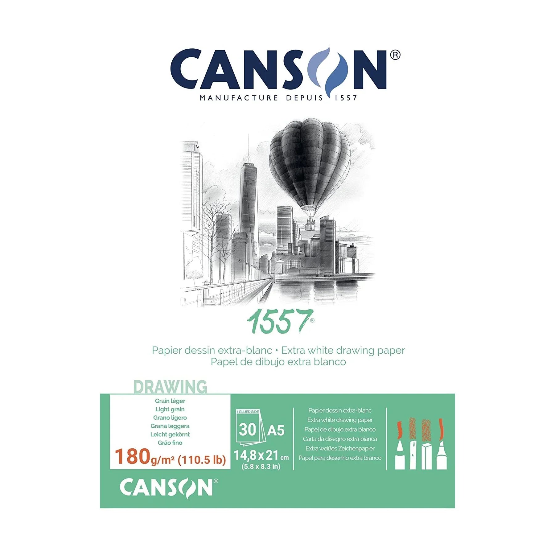 Canson 1557, 30 Sheet, A5, 180Gsm, White Fine Paper