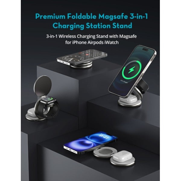 RAVPower Premium Foldable 3 in 1, 15W Wireless Charger - RP-WC1008