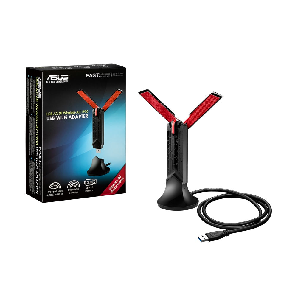 ASUS (USB-AC68) Dual Band AC1900 USB Wi-Fi Adapter - 5GHz (1300 Mbps) / USB 3.0