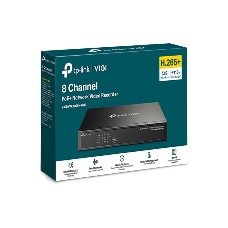 TP-LINK VIGI 8 Channel PoE+ Network Video Recorder - RJ-45 / USB 2.0 / SATA / Black