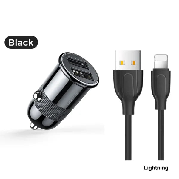 Joyroom 3.1A dual USB Car Charger with Cable - Black
