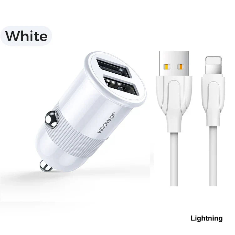 Joyroom 3.1A dual USB Car Charger with Cable - White