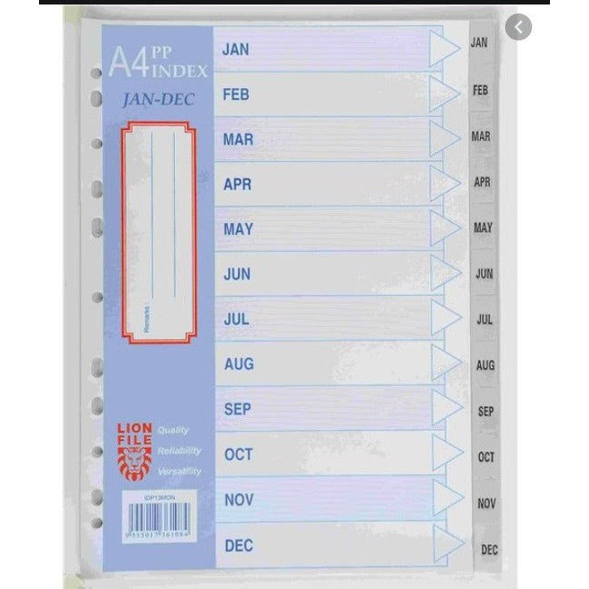 A4 Pp Index Jan-Dec Lion File
