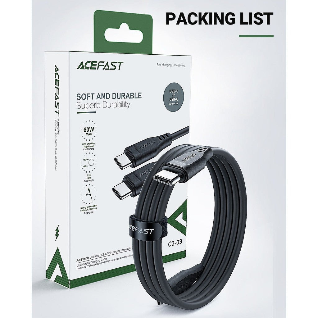 ACEFAST C3-03 TPE Charging Data Cable - USB-C / 1.2 Meter / Black